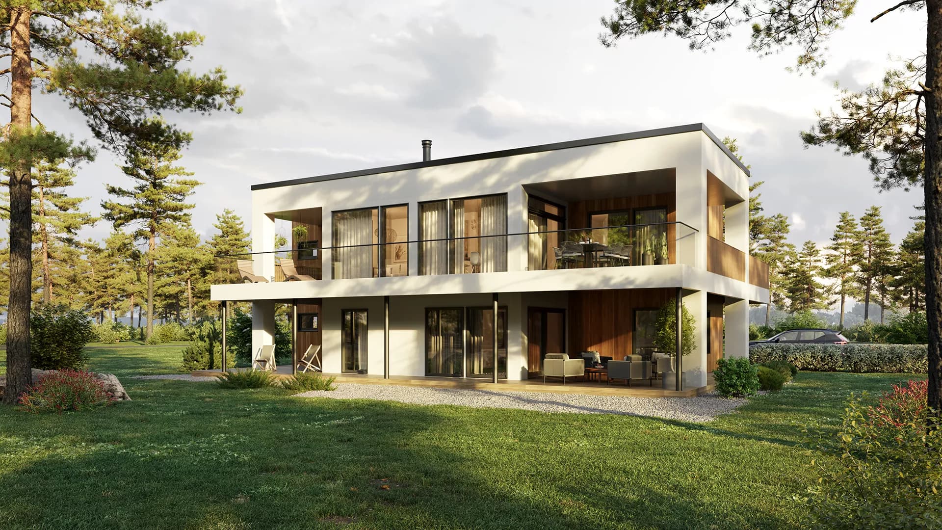Visualisering av hvitt moderne hus